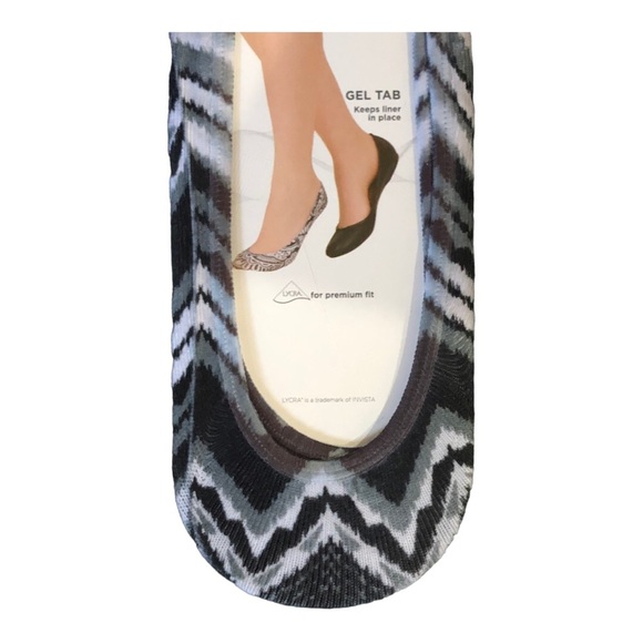 2pairs Peds ladies gel tab extra low cut‎ gray zigzag socks foot shoe liners new - Picture 4 of 10